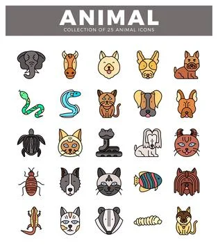 Flat animal icon set with white background Stock-Illustration