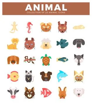 Flat animal icons in a grid pattern with white background Stock Illustration