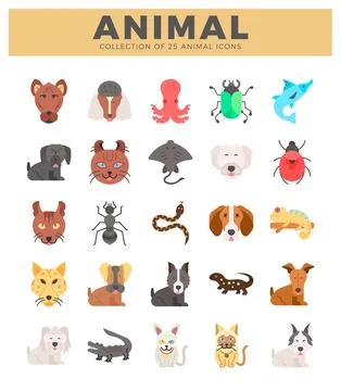 Flat animal icons in a grid pattern on white background. representing diver.. Stock Illustration