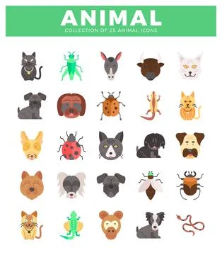 Flat animal icons on a white background. Stock Illustration