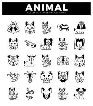 Flat animal icons on a white background. offering simple line art for vario.. Stock Illustration