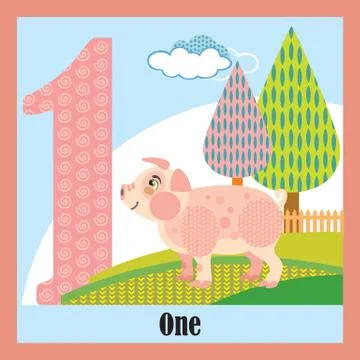 Flat animal numbers 1 Stock Illustration