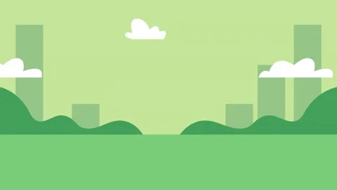 Flat animated city park landscape with moving white clouds and green hills .. Stock Footage 339272944