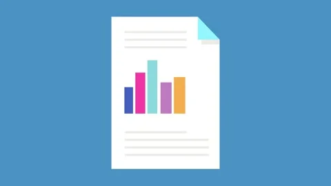 A flat animated document showing a colorful bar chart, representing data an.. Stock Footage 308937641