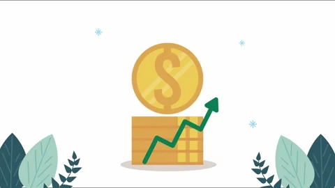 Flat animated gold dollar coin with rising green financial growth arrow. Stock Footage 339263337