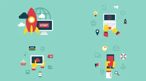 Flat animated icons modern mobile internet work flow and startup business. 库存影片 52397967