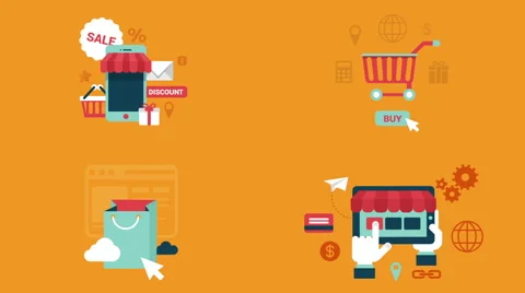Flat animated icons set online shopping sale buy easy pay per click purchase. Видео 52397983