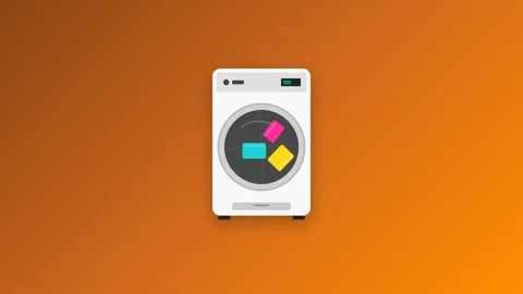 Flat Animated Laundry Clothes Dryer with Rotating Drum Tumbling Towels and .. Stock-Footage 346612777