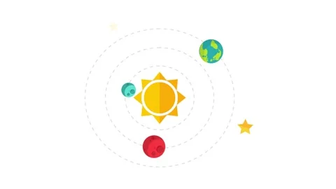 Flat Animated Space Exploration Elements and Solar System Loop Stock Footage 345923280