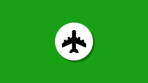 Flat animation of airplane icon appearing on white circle over green backgr.. Stock Footage 327762753