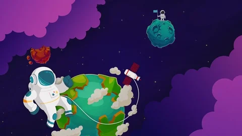 Flat Animation Of Astronauts In Space Stock Footage 103833511