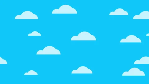 Flat animation of blue sky full of clouds moving right to left. Video stock 303169499
