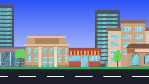 Flat animation of city, front view of modern architectural buildings Stock Footage 152853963