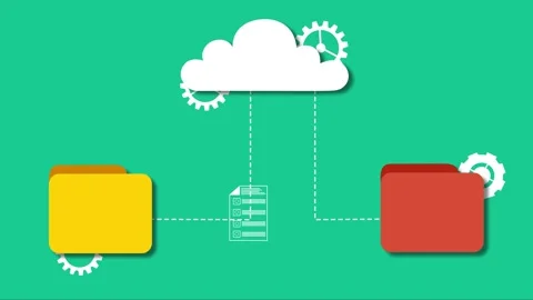 Flat animation of cloud storage syncing folders and file animation Stock Footage 334762403