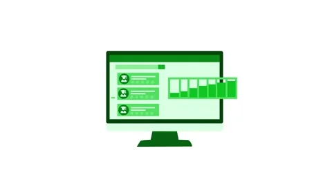 Flat animation of a desktop computer screen showing user reviews, chat bubb.. Stock Footage 337024053
