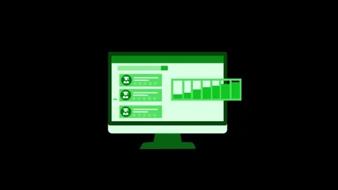 Flat animation of a desktop computer screen showing user reviews, chat bubb.. Stock Footage 337024061