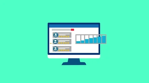 Flat animation of a desktop computer screen showing user reviews, chat bubb.. Stock Footage 337024068