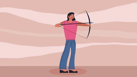 Flat animation of female archer holding bow and aiming at target against ab.. Stock Footage 334535775