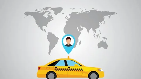 Flat animation of global taxi service with car types and driver location ma.. Stock Footage 334540932