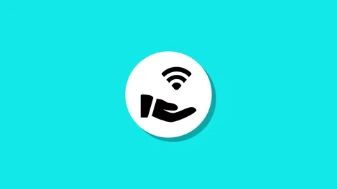 Flat animation of hand and wifi signal symbol inside white circle on turquo.. Stock Footage 327762545