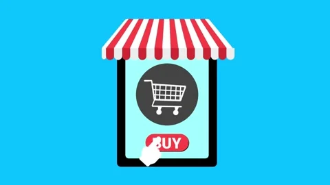 Flat animation of a hand clicking a buy button on a smartphone retail storefront Stock Footage 337532571