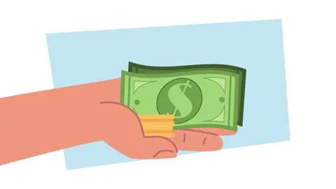 Flat animation of hand holding green banknotes and gold coins on light back.. 스톡 동영상 338313353