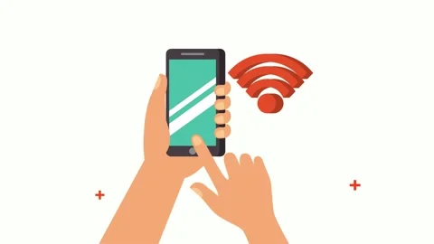 Flat animation of hand holding smartphone with wifi signal icon appearing o.. Stock Footage 334541643