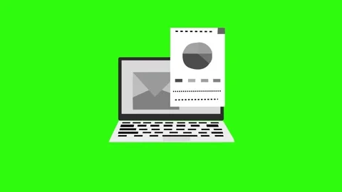 Flat animation of a laptop on a desk minimal modern style files documents Stock Footage 337023808