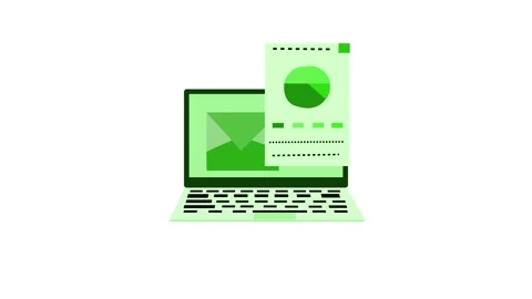 Flat animation of a laptop on a desk minimal modern style files documents Stock Footage 337023809