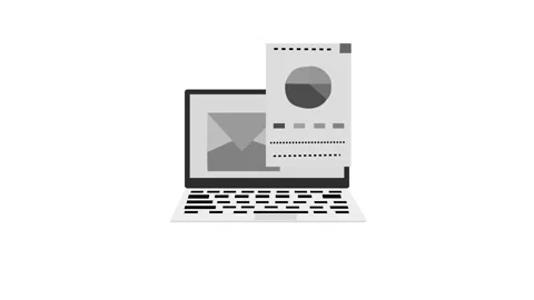 Flat animation of a laptop on a desk minimal modern style files documents Stock Footage 337023812