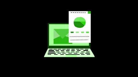 Flat animation of a laptop on a desk minimal modern style files documents Stock Footage 337023819
