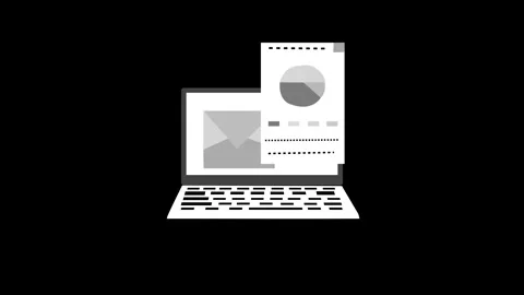 Flat animation of a laptop on a desk minimal modern style files documents Stock Footage 337023823