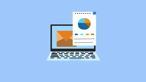Flat animation of a laptop on a desk minimal modern style files documents Stock Footage 337023824