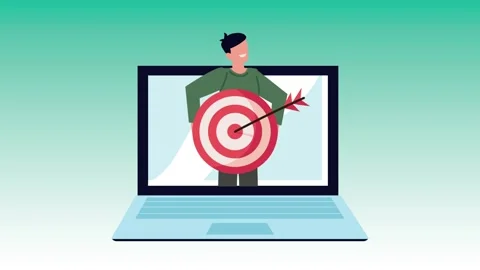 Flat animation of man holding target with arrow on laptop screen symbolizin.. Stock Footage 338403636