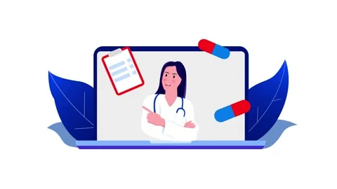 Flat animation of an online doctor. Animation of a laptop with a doctor Stock Footage