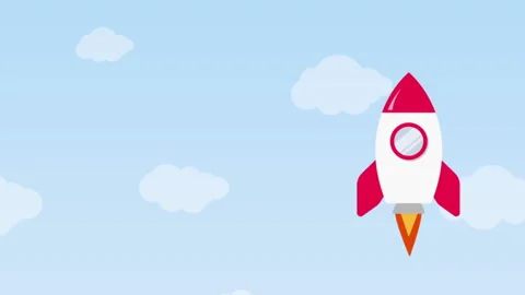 Flat animation. Rocket flying through clouds. Start project. Startup launch Stock Footage 204154546