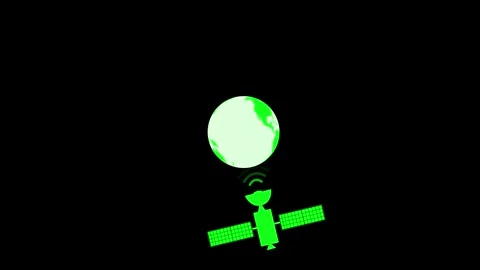 Flat animation of a satellite below a stylized earth Stock Footage 337025107