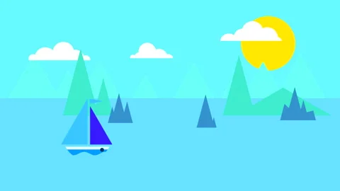 Flat animation of seascape with sun Stock Footage 206426157