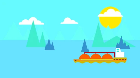 Flat animation of seascape with sun Stock Footage 206426161