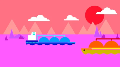 Flat animation of seascape with sun Stock Footage 206426610