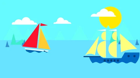 Flat animation of seascape with sun Stock Footage 206427011