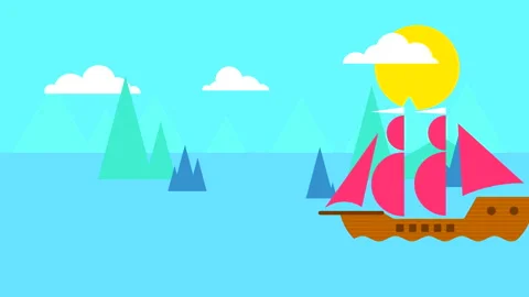Flat animation of seascape with sun Stock Footage 206427012