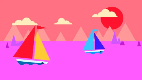 Flat animation of seascape with sun Stock Footage 206429499