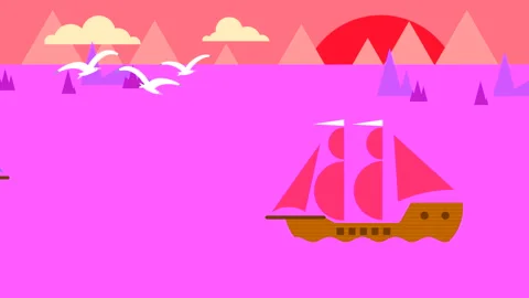 Flat animation of seascape with sun Stock Footage 206429878