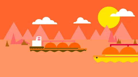 Flat animation of seascape with sun Stock Footage 206430098