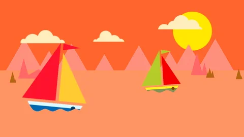 Flat animation of seascape with sun Stock Footage 206430206