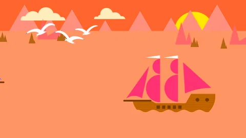 Flat animation of seascape with sun Stock Footage 206430211