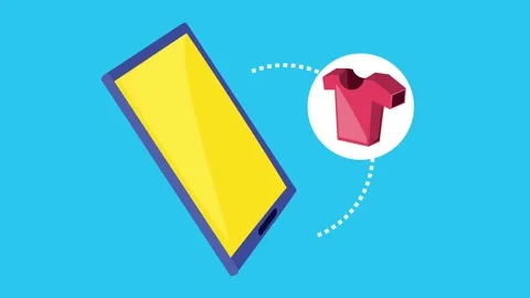 Flat animation of smartphone with clothing icon moving on circular path for.. Stock Footage 339211636