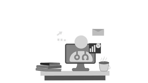 Flat animation of a telemedicine desk setup computer monitor showing a doct.. Stock Footage 335113527