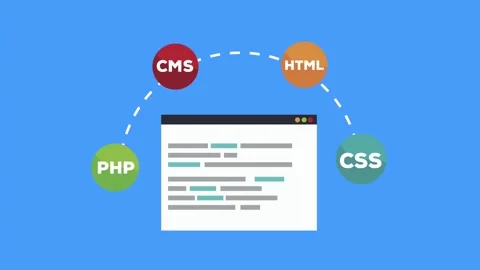 Flat animation of web development process with programming languages icons .. 스톡 동영상 334268464